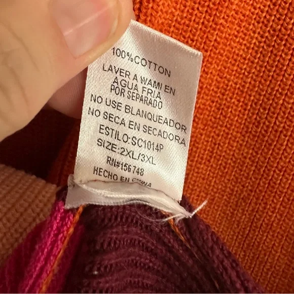 Heimish Chunky Multicolor Striped Open Cardigan Sweater - Navy Trim - Size 2X/3X - Picture 3 of 5